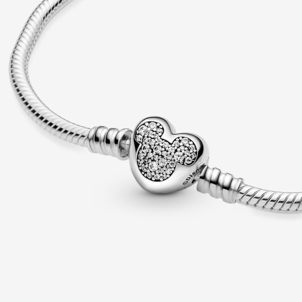 Disney Pandora Moments Mickey Mouse Heart Clasp Snake Chain Bracelet For Discount