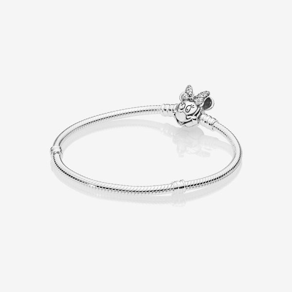 Disney Pandora Moments Pavé Minnie Mouse Clasp Snake Chain Bracelet For Sale