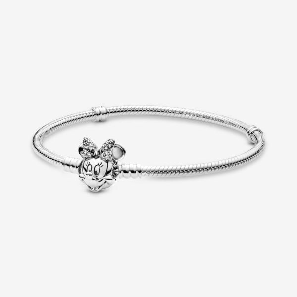 Disney Pandora Moments Pavé Minnie Mouse Clasp Snake Chain Bracelet For Sale