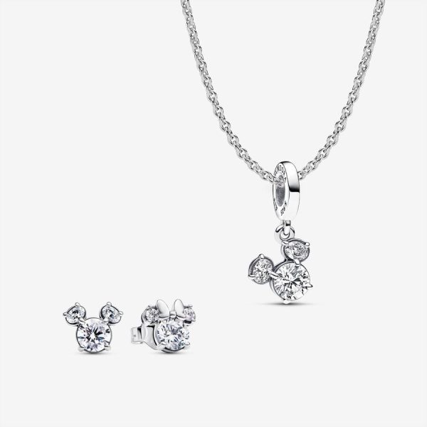 Disney Mickey Mouse Sparkling Head Silhouette Pendant Necklace and Earring Set Sale