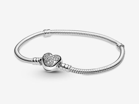 Disney Pandora Moments Mickey Mouse Heart Clasp Snake Chain Bracelet For Discount